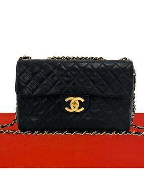 Chanel With Vintage Big Quilted CC Logo Lambskin Shoulder Bag Black